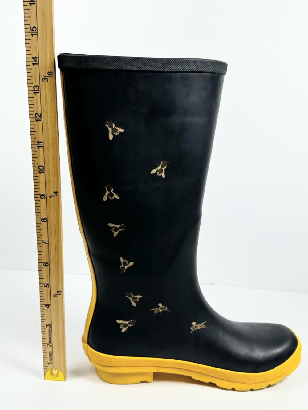 Serra Rain Boots Size US 8 Navy Blue Yellow Bee Print Wellies Rubber Waterproof - Picture 5 of 16
